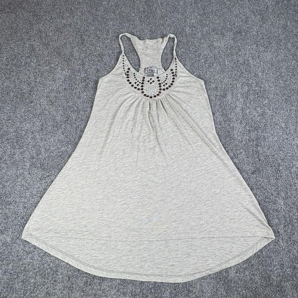 One Step Up Gray Sleeveless Racerback Tunic S Beaded Boho Y2K Festival Casual